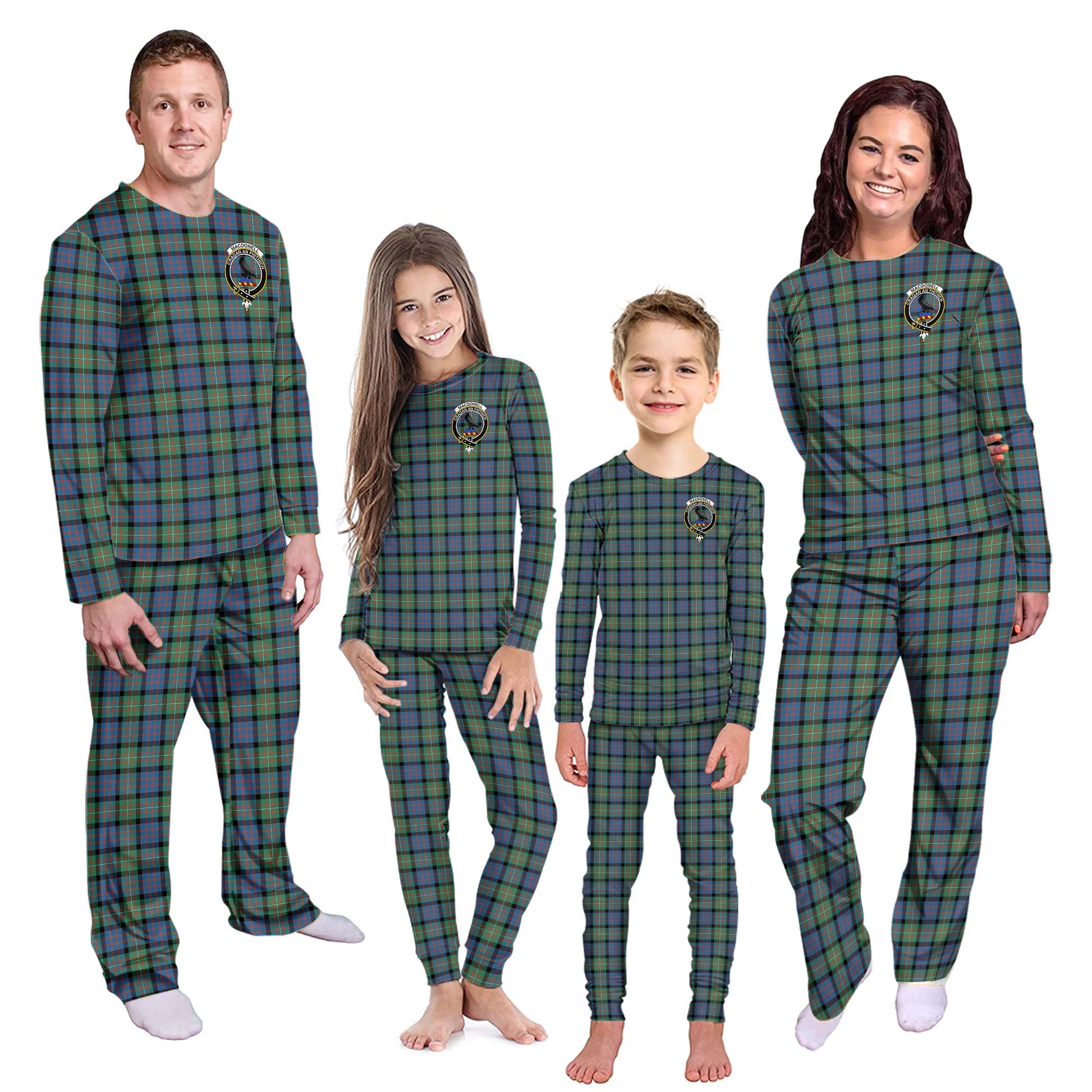 MacDonell of Glengarry Ancient Tartan Pajamas Family Set with Family Crest - Tartanvibesclothing