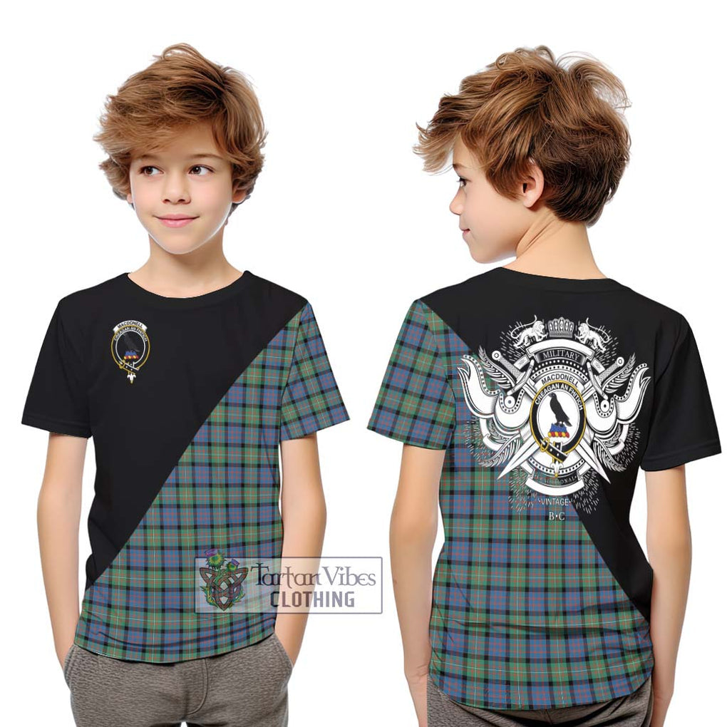 MacDonell of Glengarry Ancient Tartan Kid T-Shirt with Family Crest and Military Logo Style Youth XL Size14 - Tartanvibesclothing Shop