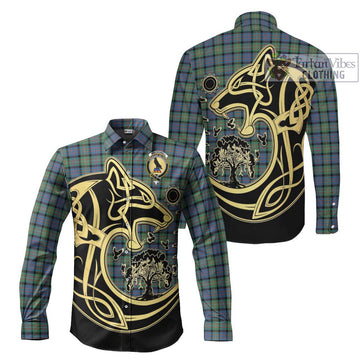 MacDonell of Glengarry Ancient Tartan Long Sleeve Button Shirt with Family Crest Celtic Wolf Style