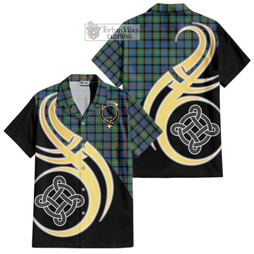 MacDonell of Glengarry Ancient Tartan Short Sleeve Button Shirt with Family Crest and Celtic Symbol Style