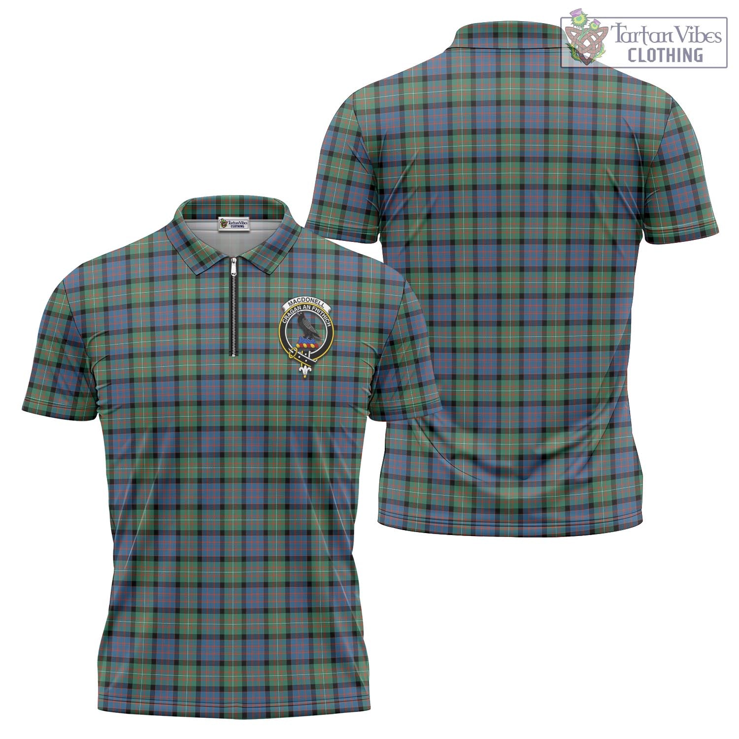 Tartan Vibes Clothing MacDonell of Glengarry Ancient Tartan Zipper Polo Shirt with Family Crest