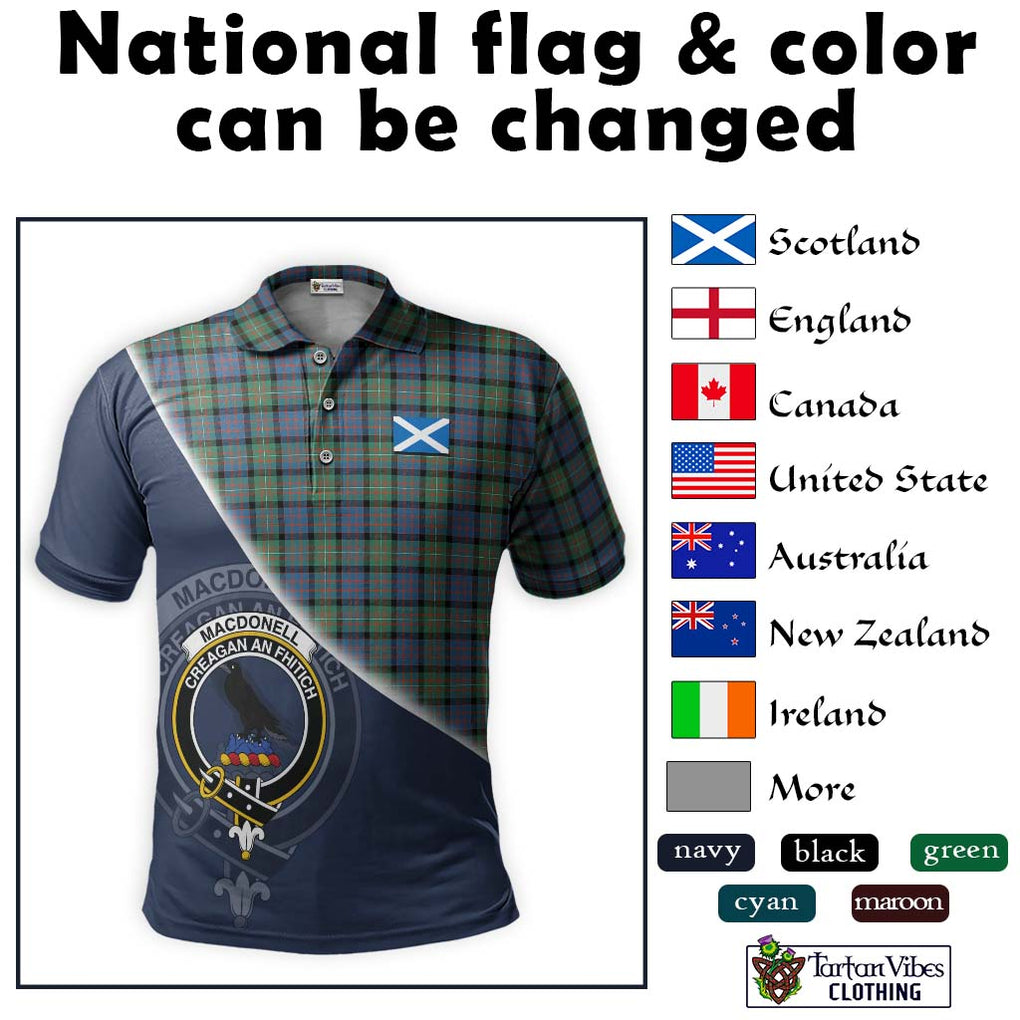 MacDonell of Glengarry Ancient Tartan Polo Shirt with Personalised National Flag and Family Crest Half Style - Tartanvibesclothing Shop