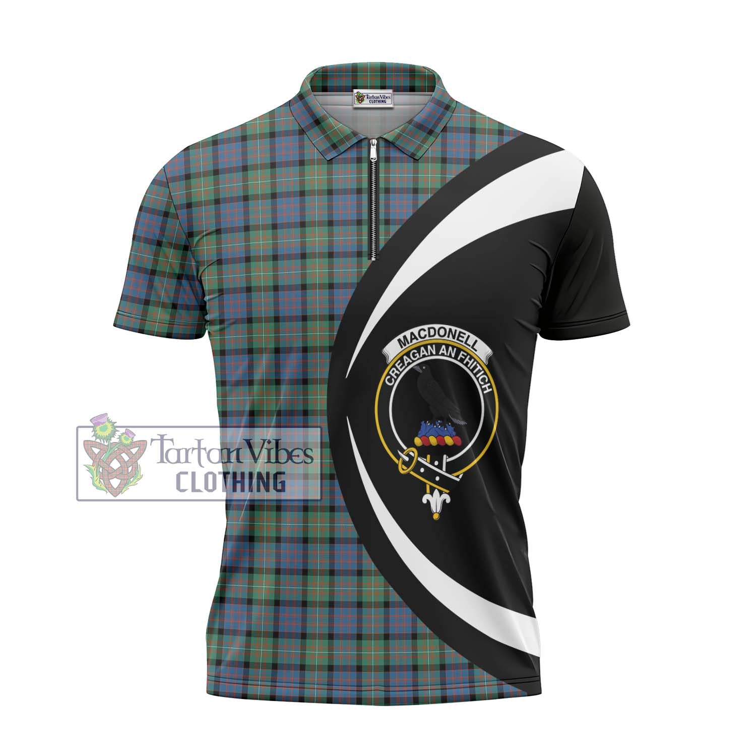 Tartan Vibes Clothing MacDonell of Glengarry Ancient Tartan Zipper Polo Shirt with Family Crest Circle Style