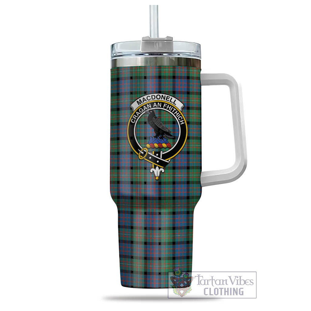 Tartan Vibes Clothing MacDonell of Glengarry Ancient Tartan and Family Crest Tumbler with Handle