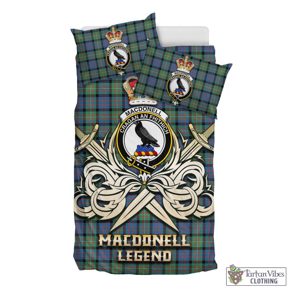 Tartan Vibes Clothing MacDonell of Glengarry Ancient Tartan Bedding Set with Clan Crest and the Golden Sword of Courageous Legacy