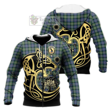 MacDonell of Glengarry Ancient Tartan Knitted Hoodie with Family Crest Celtic Wolf Style