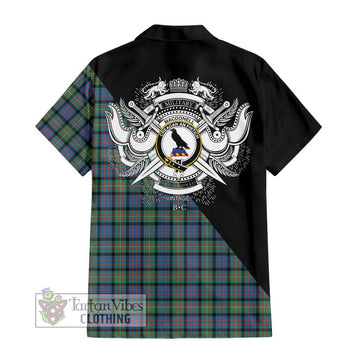 MacDonell of Glengarry Ancient Tartan Short Sleeve Button Shirt with Family Crest and Military Logo Style