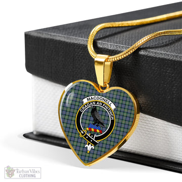 MacDonell of Glengarry Ancient Tartan Heart Necklace with Family Crest