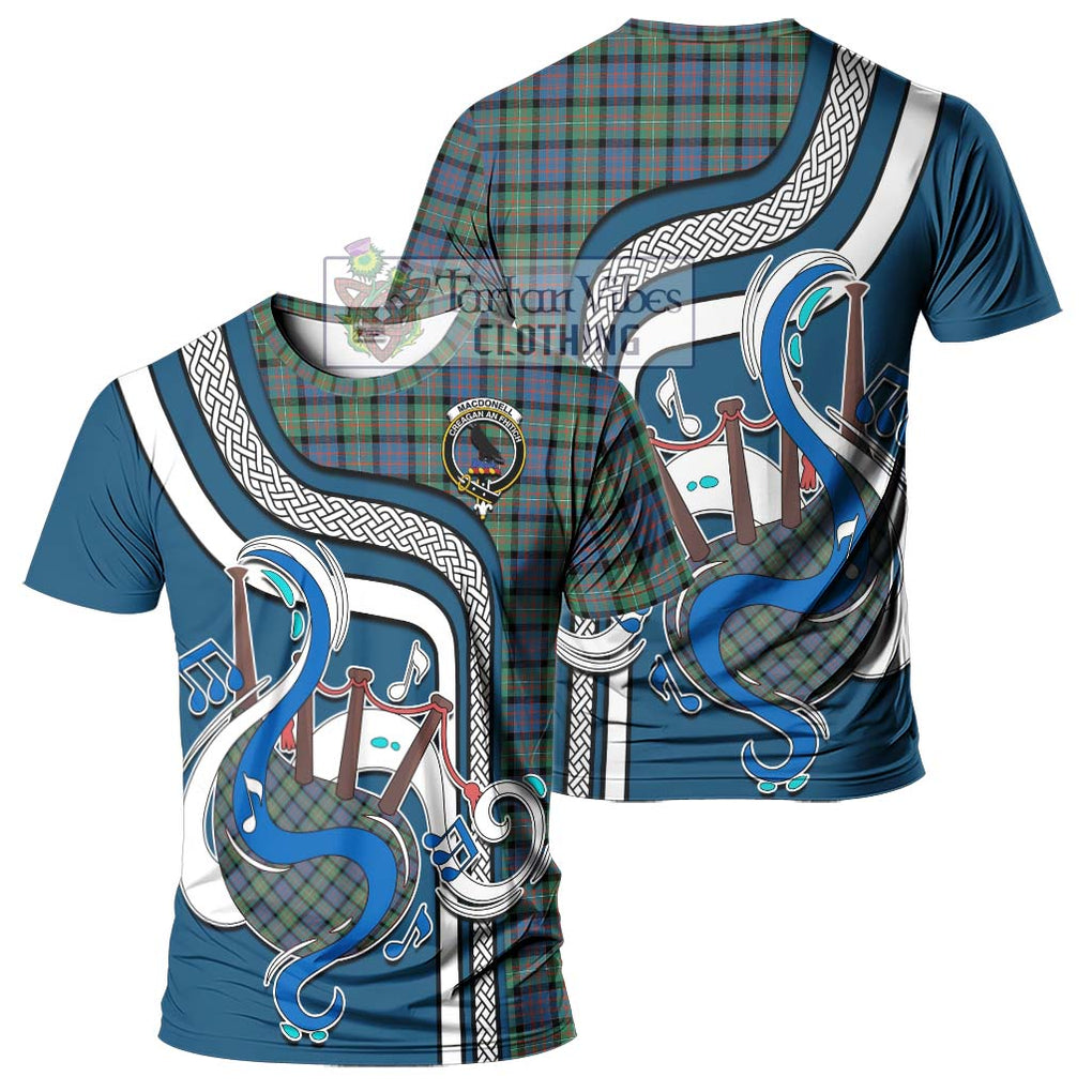 MacDonell of Glengarry Ancient Tartan T-Shirt with Epic Bagpipe Style - Tartanvibesclothing Shop