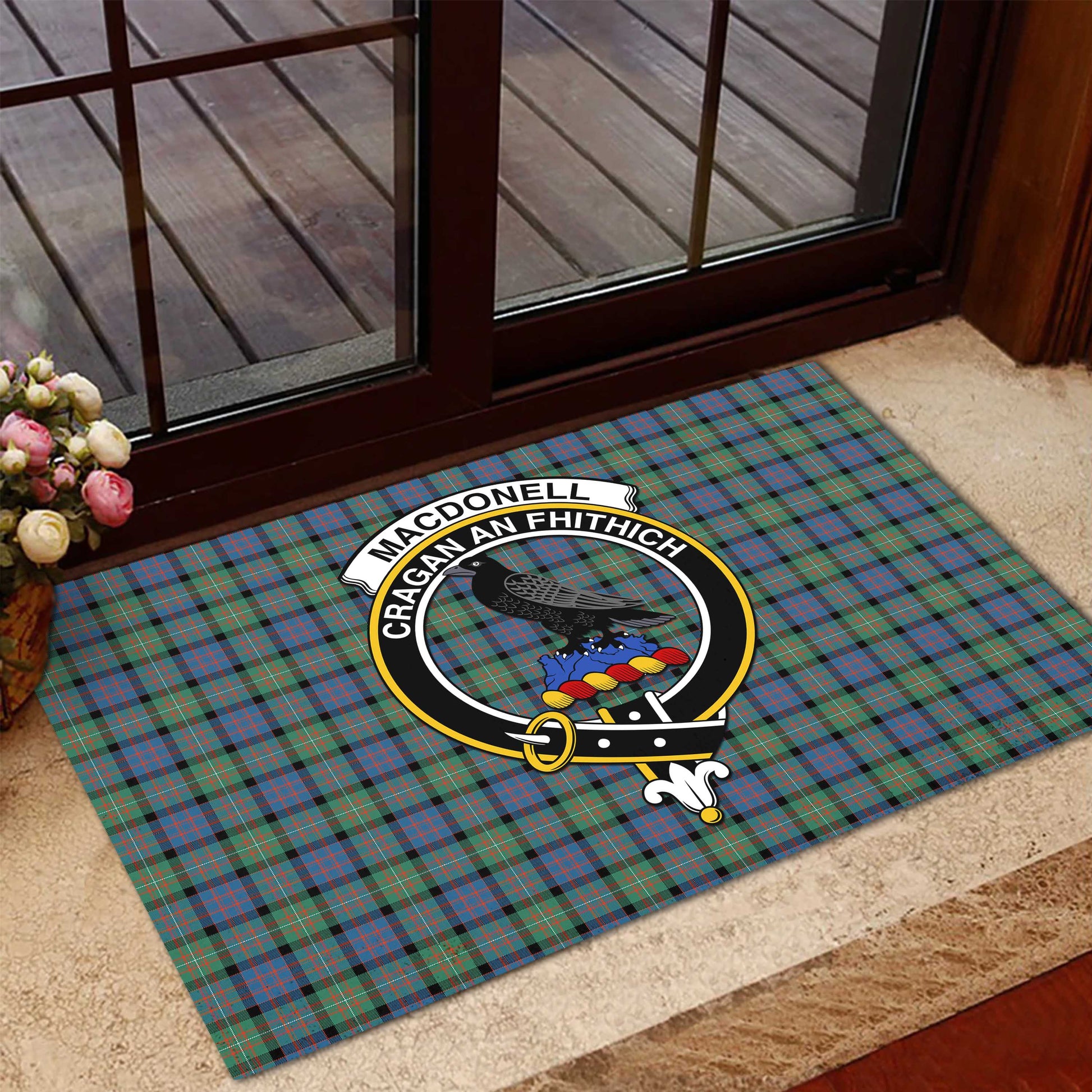 MacDonell of Glengarry Ancient Tartan Door Mat with Family Crest - Tartanvibesclothing