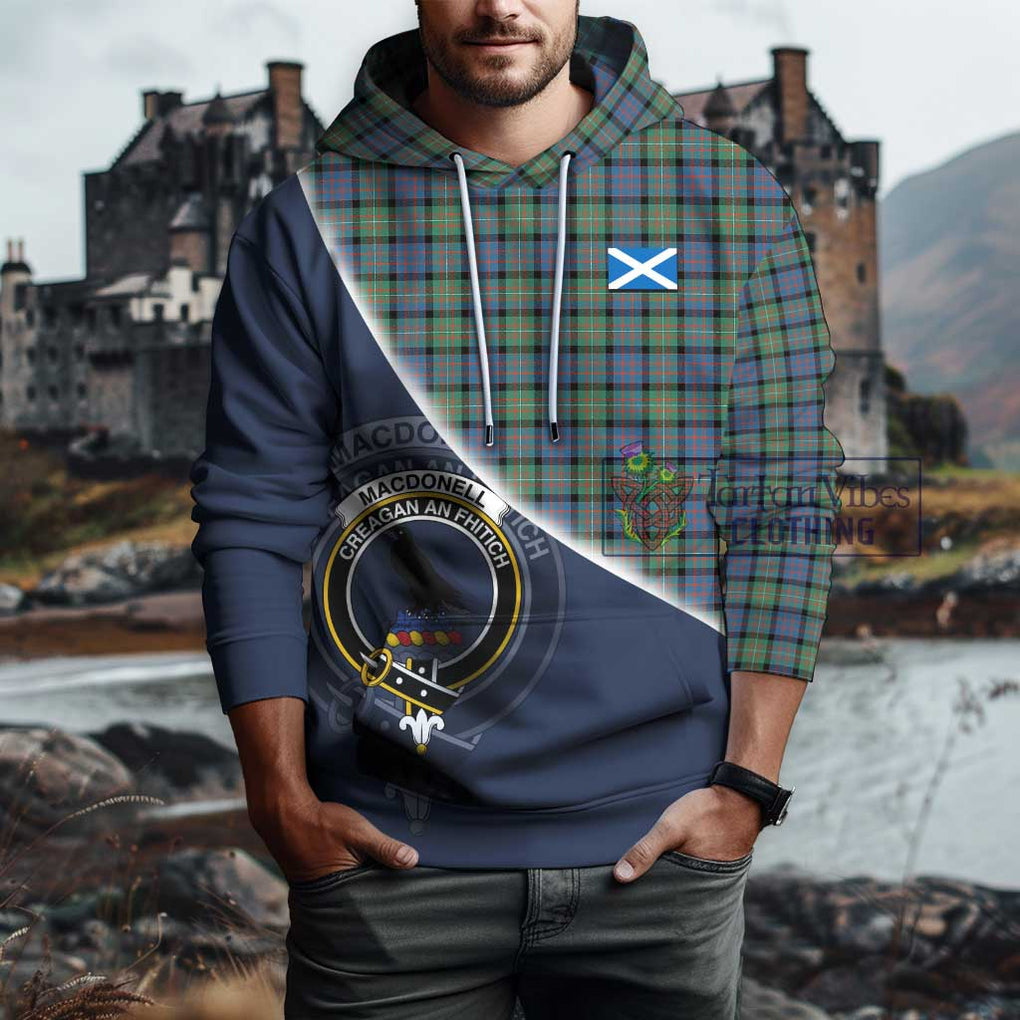 MacDonell of Glengarry Ancient Tartan Hoodie with Personalised National Flag and Family Crest Half Style - Tartanvibesclothing Shop