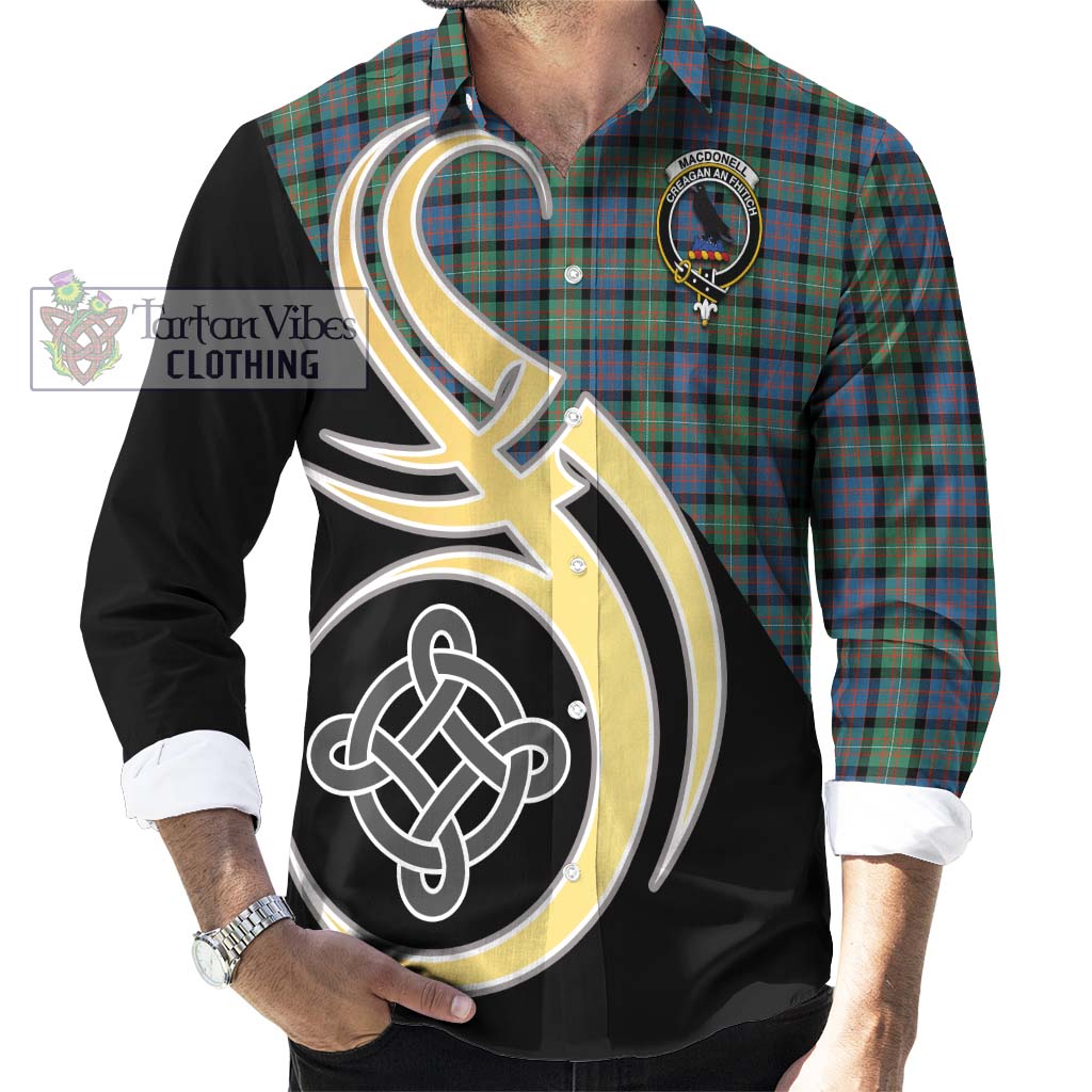 MacDonell of Glengarry Ancient Tartan Long Sleeve Button Shirt with Family Crest and Celtic Symbol Style - Tartan Vibes Clothing