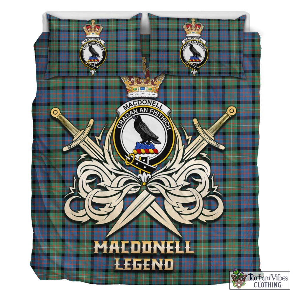 Tartan Vibes Clothing MacDonell of Glengarry Ancient Tartan Bedding Set with Clan Crest and the Golden Sword of Courageous Legacy