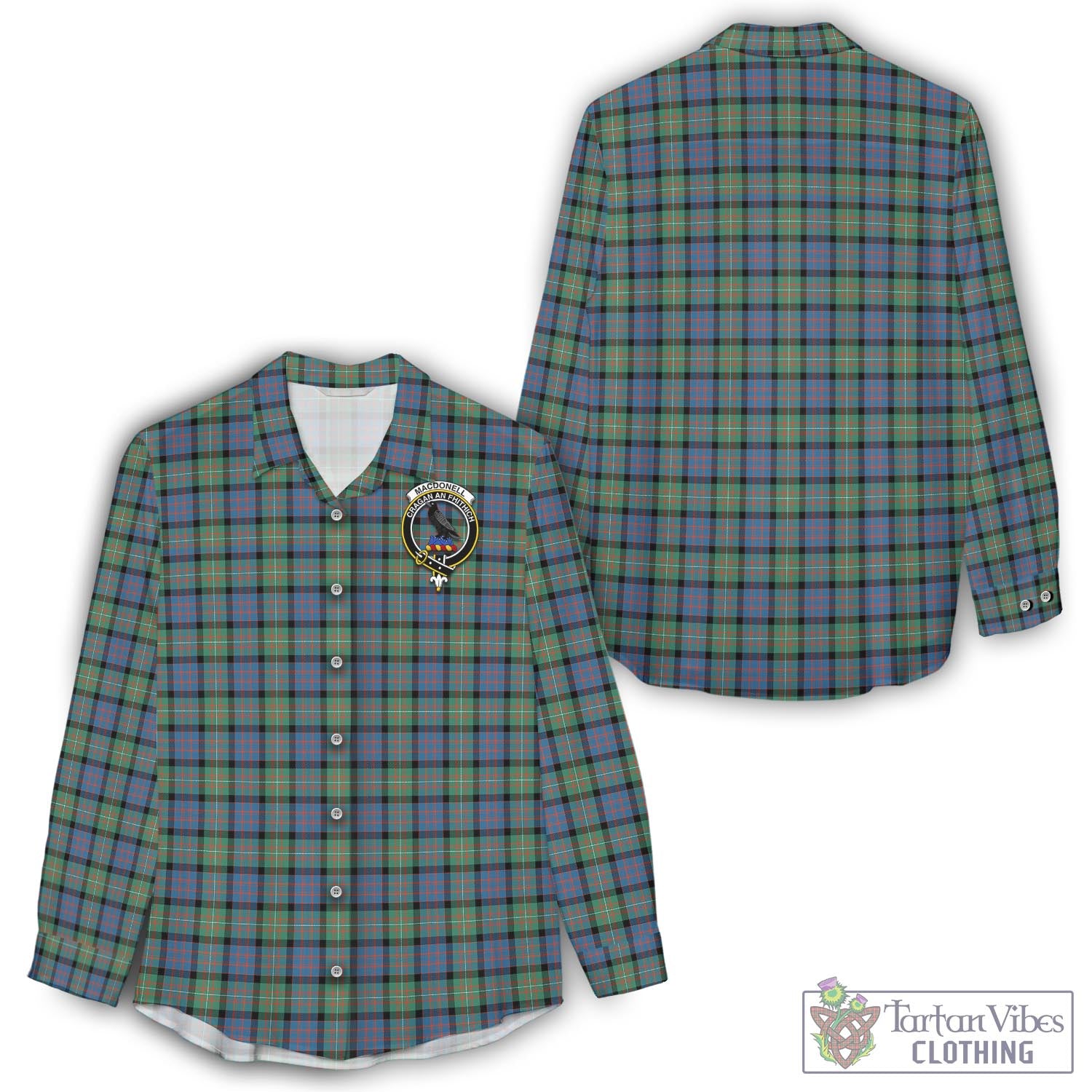 Tartan Vibes Clothing MacDonell of Glengarry Ancient Tartan Womens Casual Shirt with Family Crest