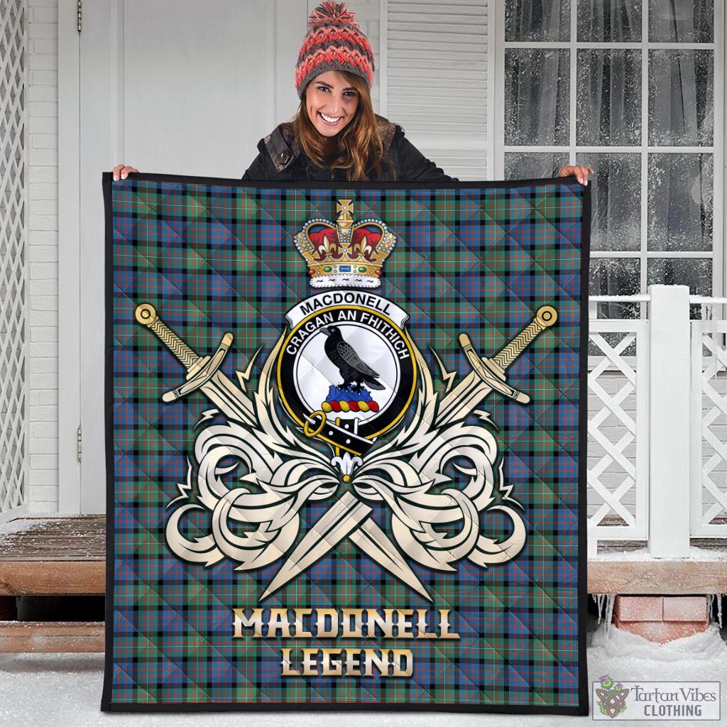 Tartan Vibes Clothing MacDonell of Glengarry Ancient Tartan Quilt with Clan Crest and the Golden Sword of Courageous Legacy