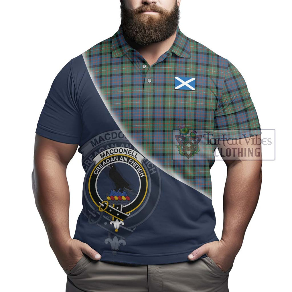 MacDonell of Glengarry Ancient Tartan Polo Shirt with Personalised National Flag and Family Crest Half Style - Tartanvibesclothing Shop