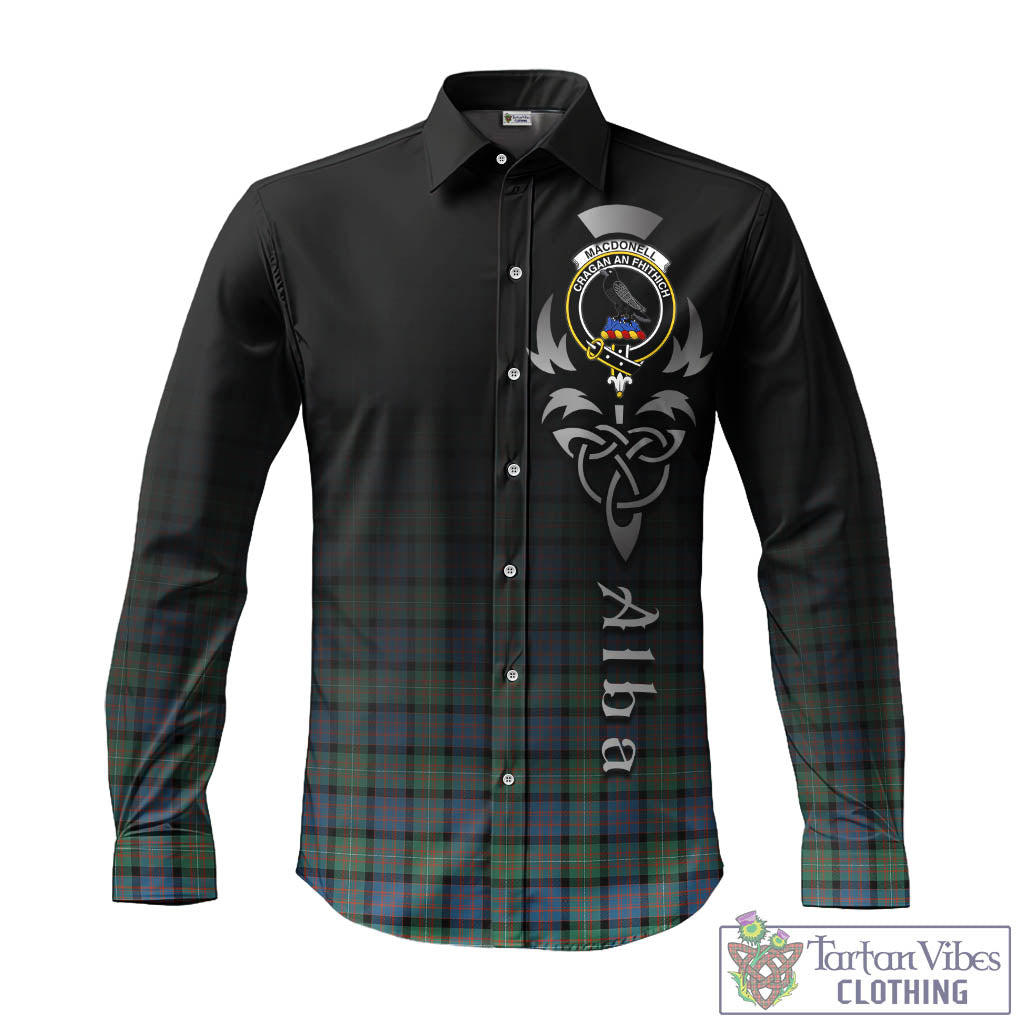 Tartan Vibes Clothing MacDonell of Glengarry Ancient Tartan Long Sleeve Button Up Featuring Alba Gu Brath Family Crest Celtic Inspired