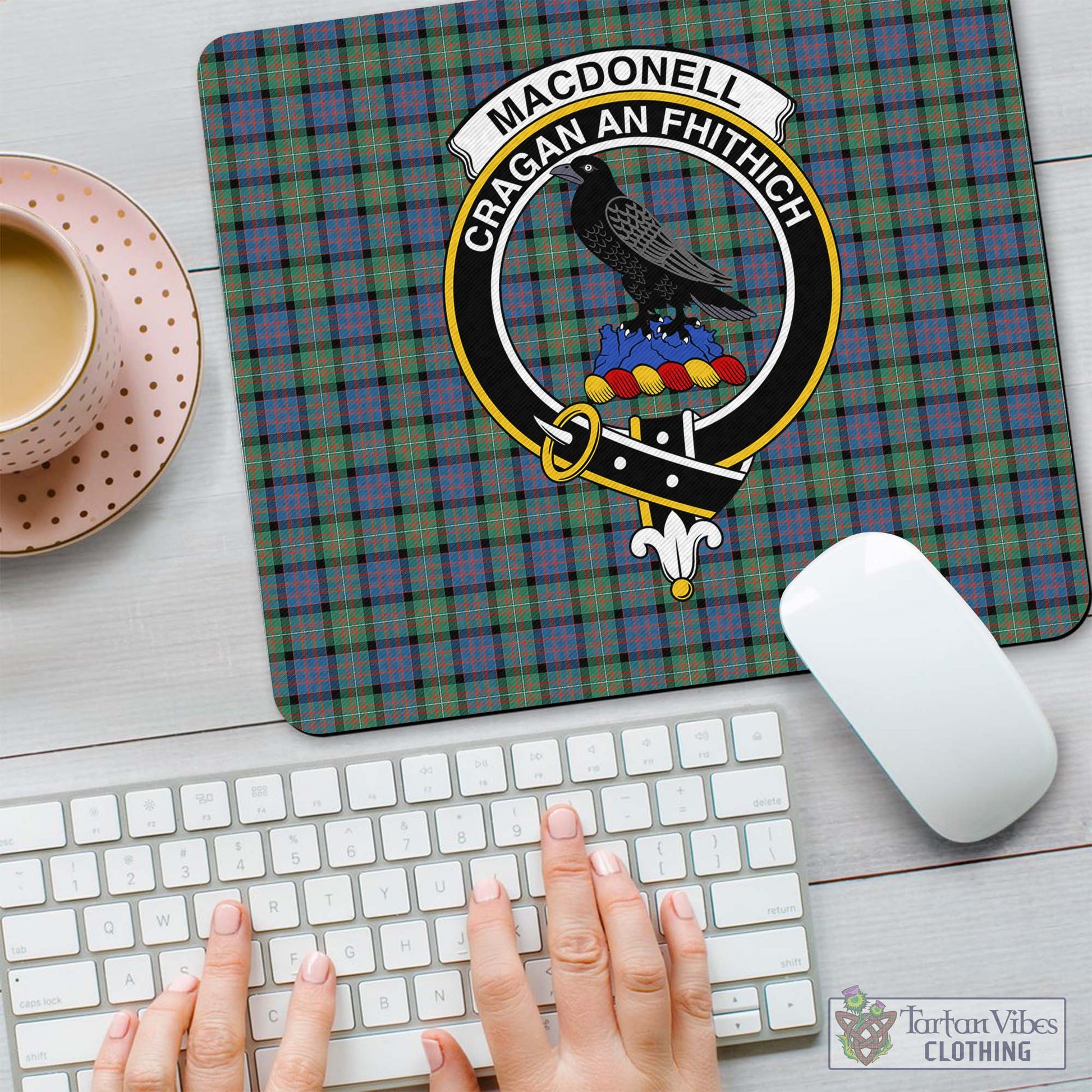 Tartan Vibes Clothing MacDonell of Glengarry Ancient Tartan Mouse Pad with Family Crest