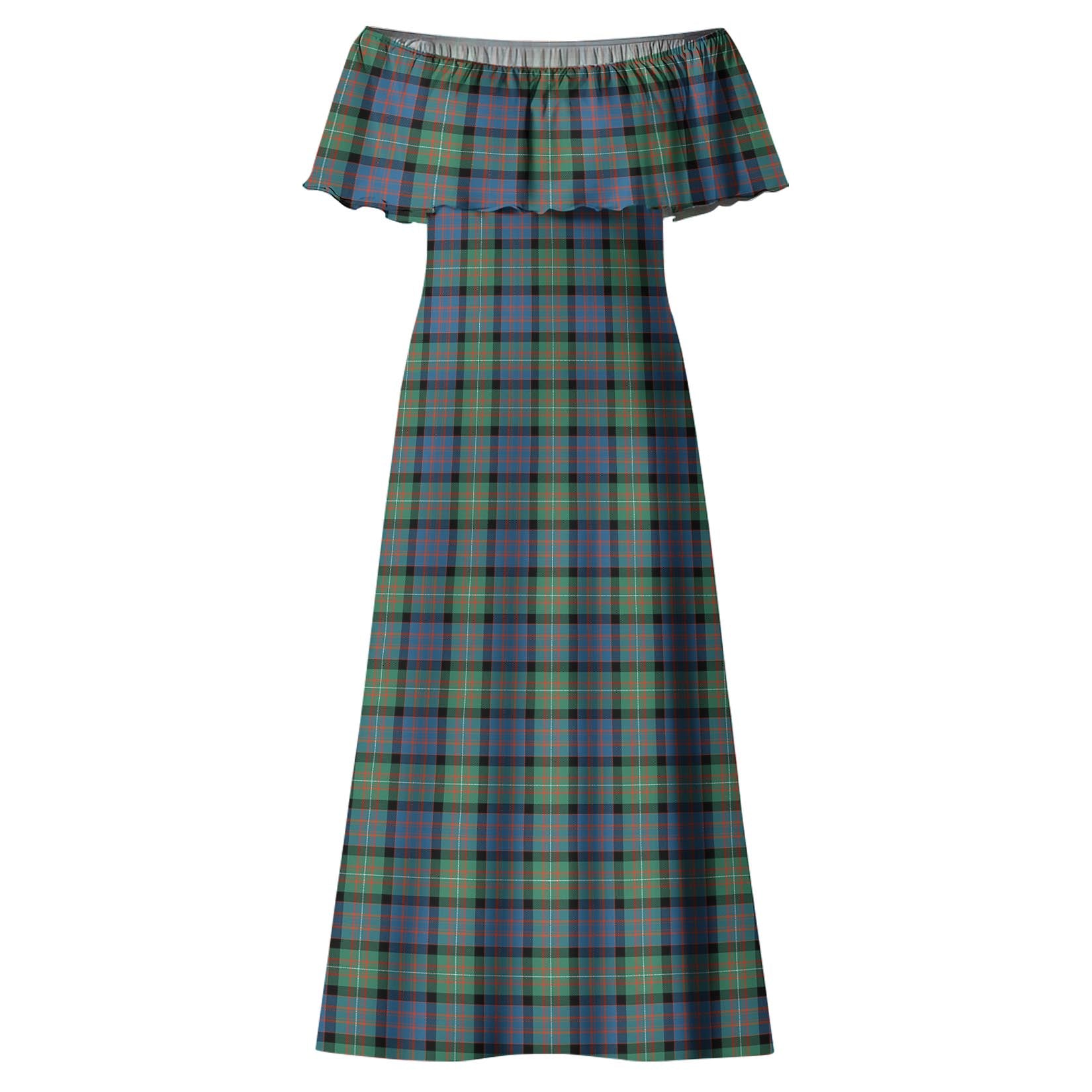 MacDonell of Glengarry Ancient Tartan Off Shoulder Long Dress - Tartanvibesclothing