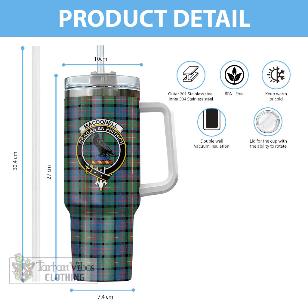 Tartan Vibes Clothing MacDonell of Glengarry Ancient Tartan and Family Crest Tumbler with Handle