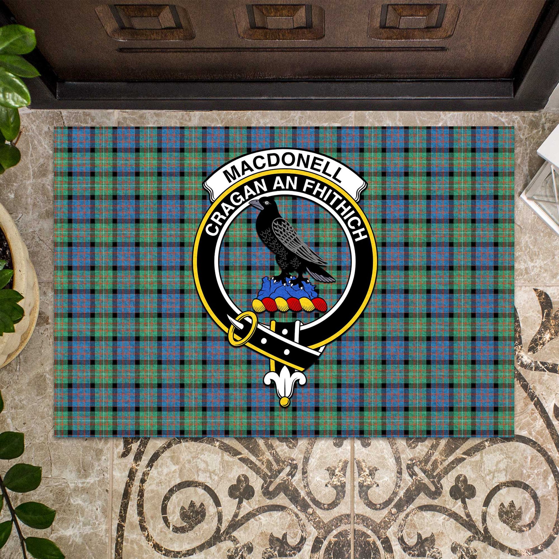 MacDonell of Glengarry Ancient Tartan Door Mat with Family Crest - Tartanvibesclothing