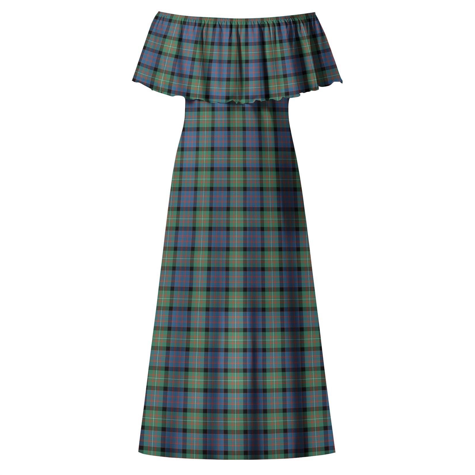 MacDonell of Glengarry Ancient Tartan Off Shoulder Long Dress - Tartanvibesclothing