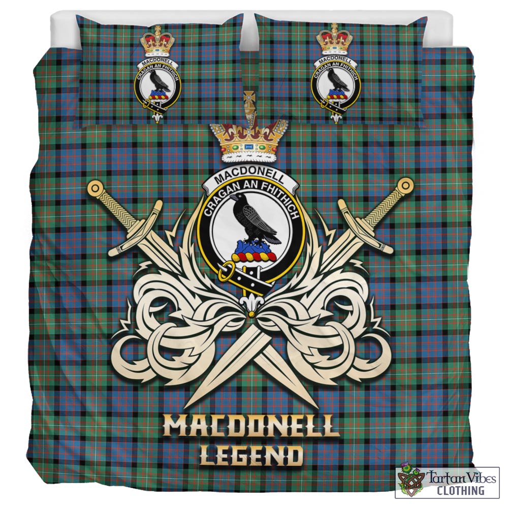 Tartan Vibes Clothing MacDonell of Glengarry Ancient Tartan Bedding Set with Clan Crest and the Golden Sword of Courageous Legacy