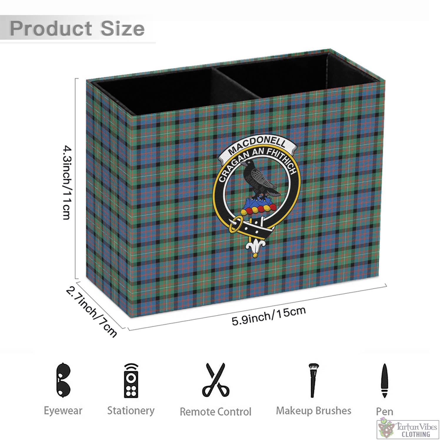 Tartan Vibes Clothing MacDonell of Glengarry Ancient Tartan Pen Holder with Family Crest