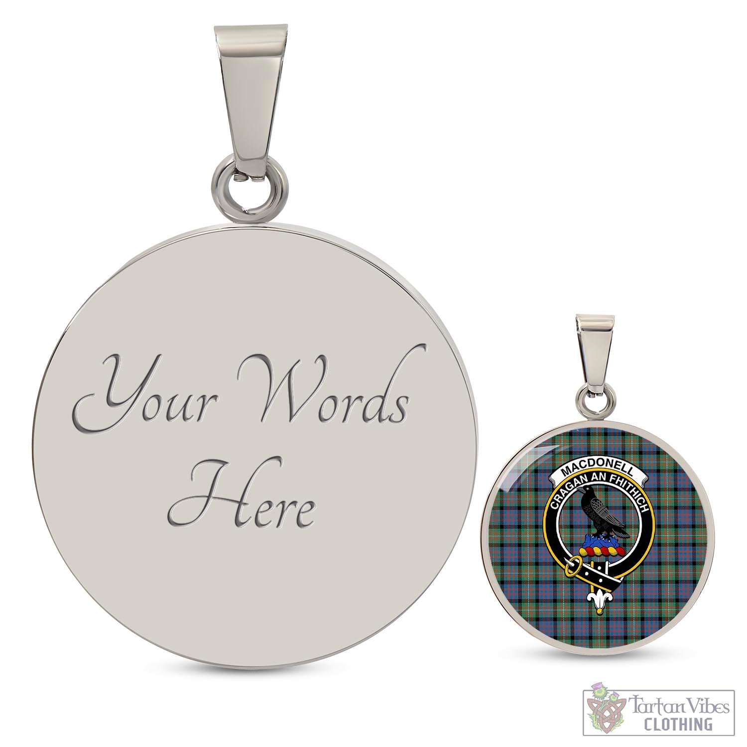 Tartan Vibes Clothing MacDonell of Glengarry Ancient Tartan Circle Necklace with Family Crest