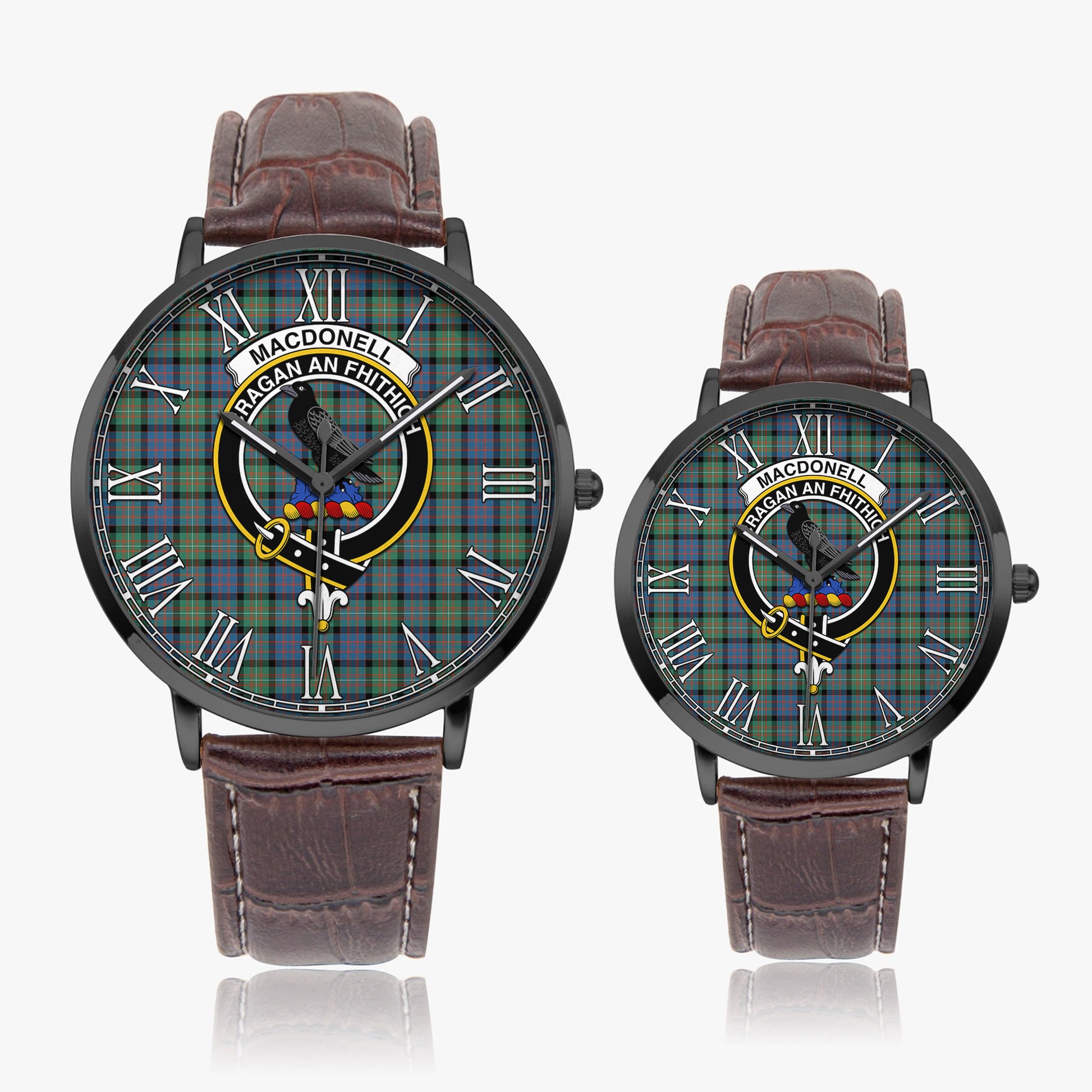 MacDonell of Glengarry Ancient Tartan Family Crest Leather Strap Quartz Watch - Tartanvibesclothing
