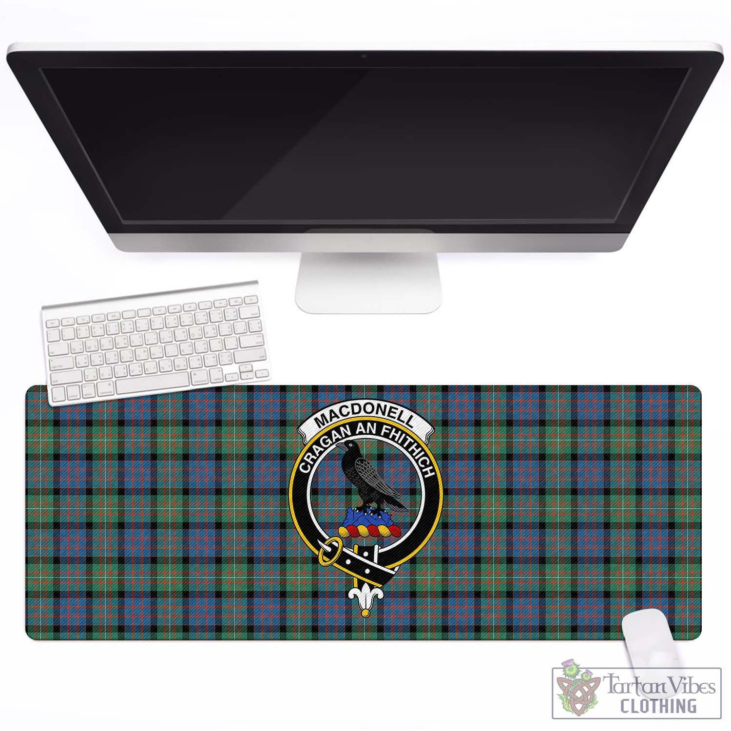 Tartan Vibes Clothing MacDonell of Glengarry Ancient Tartan Mouse Pad with Family Crest