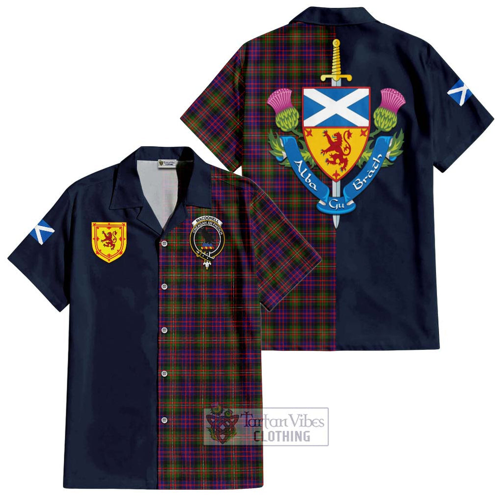 Tartan Vibes Clothing MacDonell of Glengarry Modern Tartan Short Sleeve Button Shirt with Scottish Lion Royal Arm Half Style