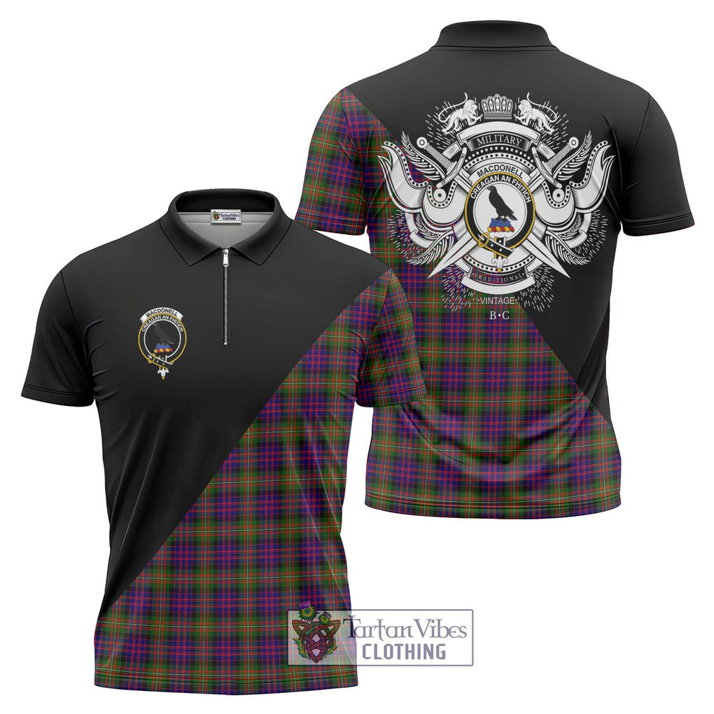 MacDonell of Glengarry Modern Tartan Zipper Polo Shirt with Family Crest and Military Logo Style Unisex - Tartanvibesclothing Shop