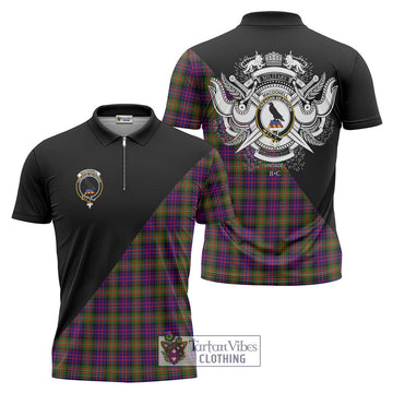 MacDonell of Glengarry Modern Tartan Zipper Polo Shirt with Family Crest and Military Logo Style