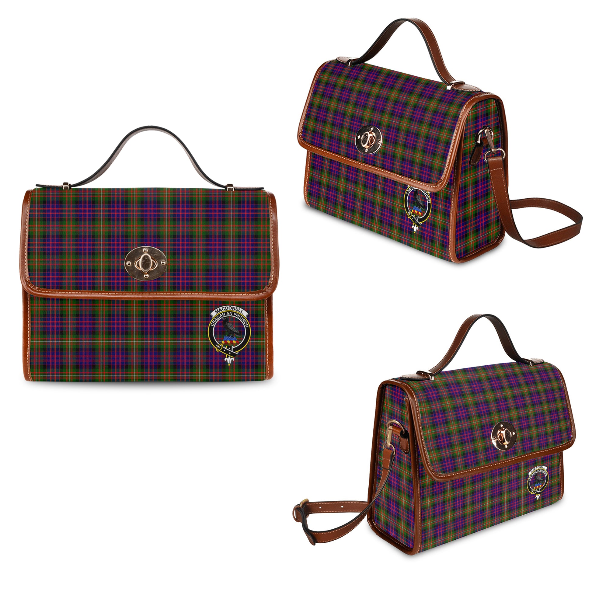 macdonell-of-glengarry-modern-tartan-leather-strap-waterproof-canvas-bag-with-family-crest