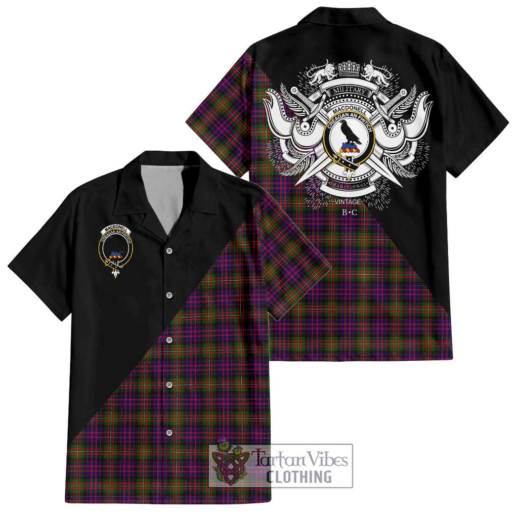 MacDonell of Glengarry Modern Tartan Short Sleeve Button Shirt with Family Crest and Military Logo Style Kid - Tartanvibesclothing Shop