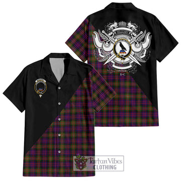 MacDonell of Glengarry Modern Tartan Short Sleeve Button Shirt with Family Crest and Military Logo Style