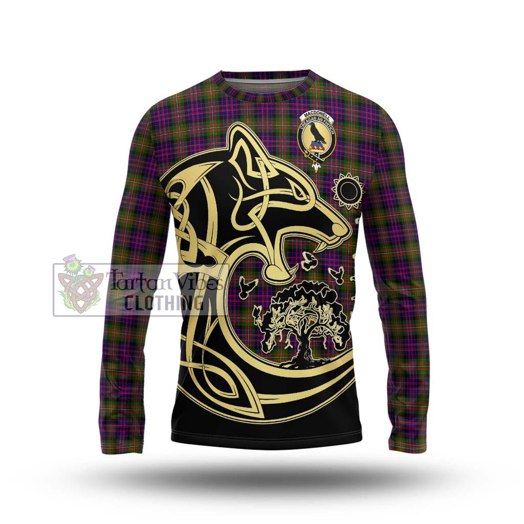 MacDonell of Glengarry Modern Tartan Long Sleeve T-Shirt with Family Crest Celtic Wolf Style Unisex - Tartan Vibes Clothing