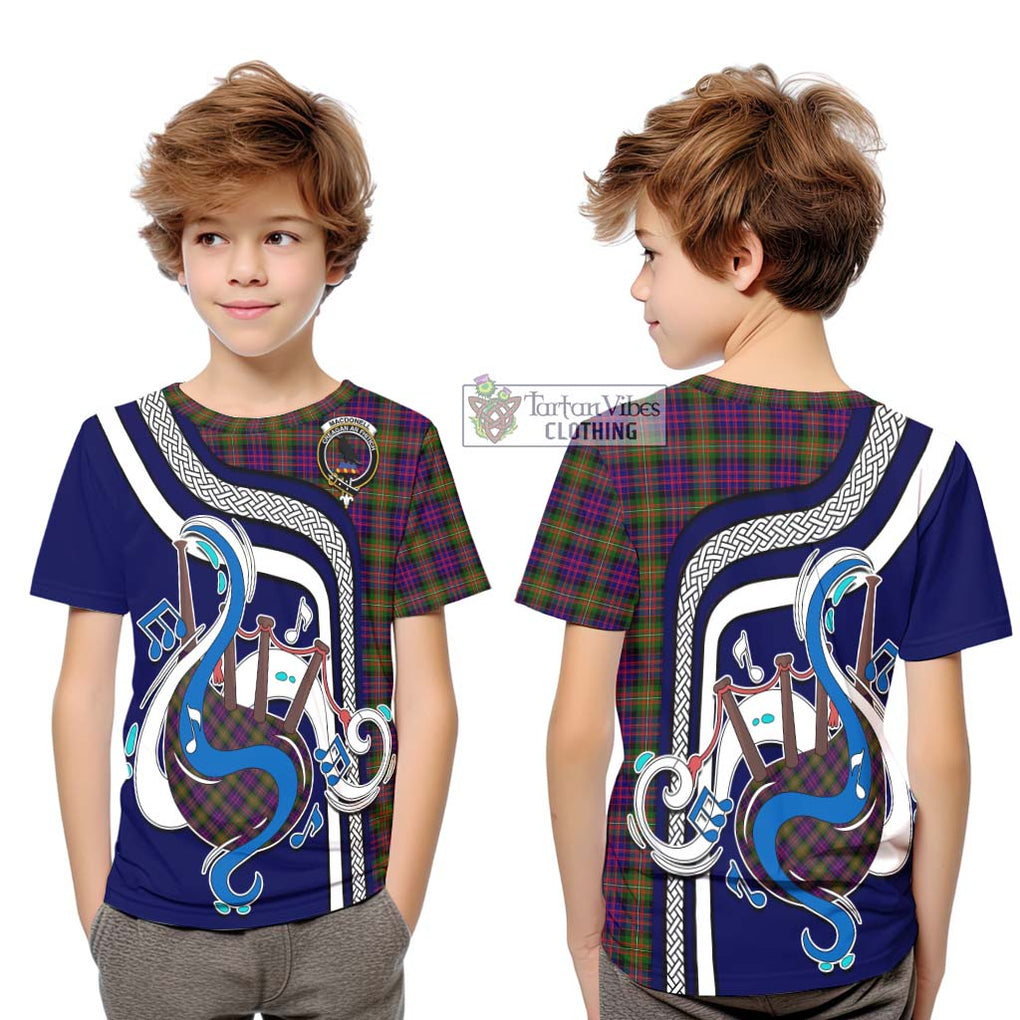 Tartan Vibes Clothing MacDonell of Glengarry Modern Tartan Kid T-Shirt with Epic Bagpipe Style