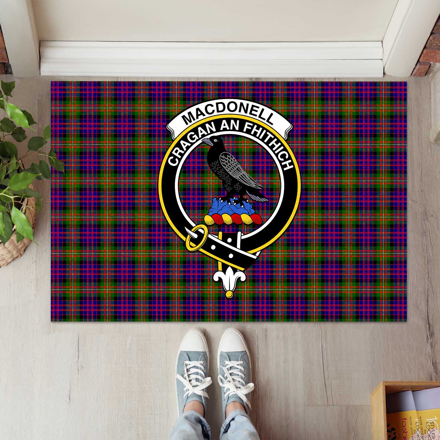 MacDonell of Glengarry Modern Tartan Door Mat with Family Crest - Tartanvibesclothing