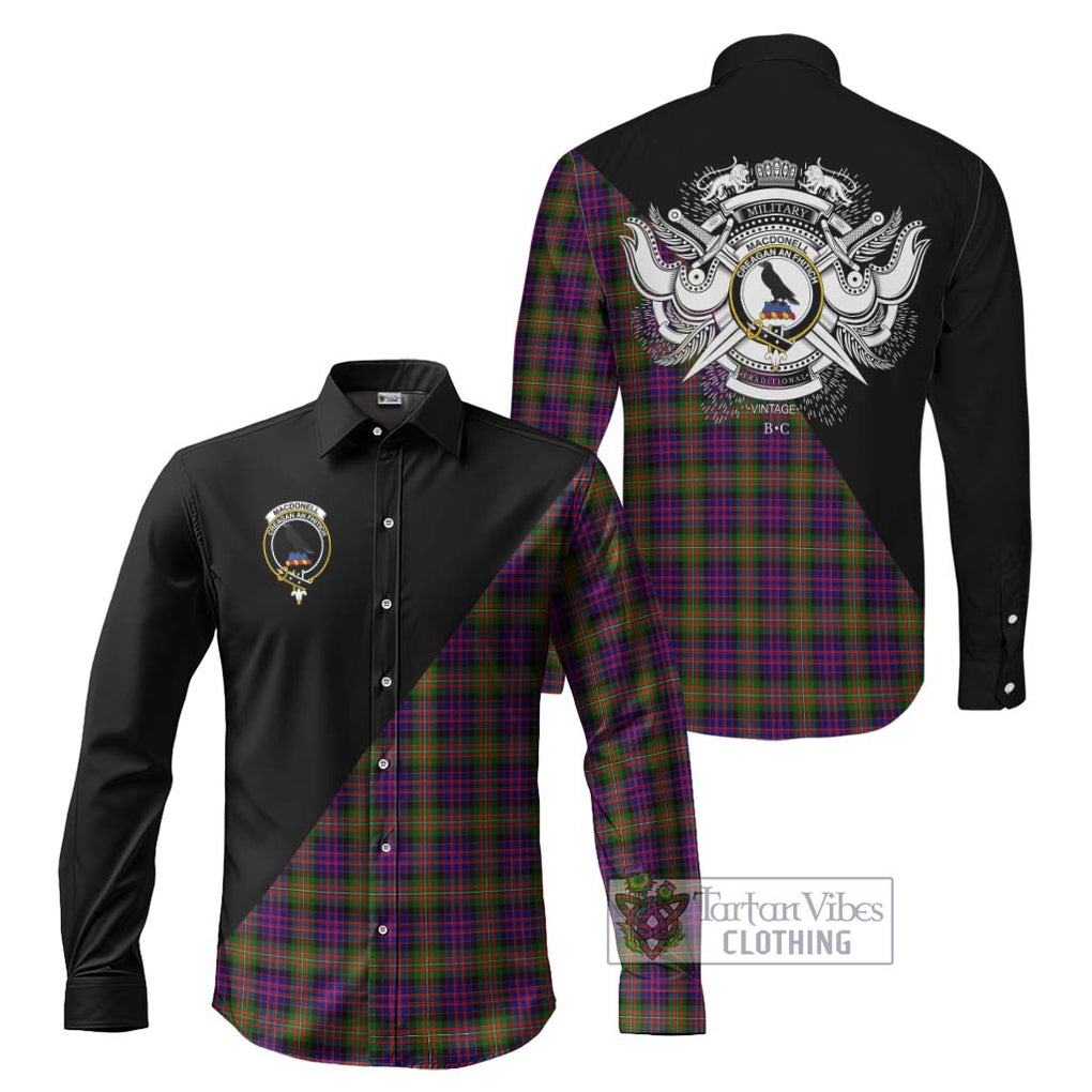 MacDonell of Glengarry Modern Tartan Long Sleeve Button Shirt with Family Crest and Military Logo Style Men's Shirt S - Tartanvibesclothing Shop