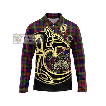 MacDonell of Glengarry Modern Tartan Long Sleeve Polo Shirt with Family Crest Celtic Wolf Style