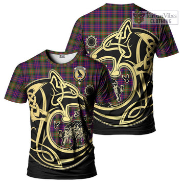 MacDonell of Glengarry Modern Tartan T-Shirt with Family Crest Celtic Wolf Style