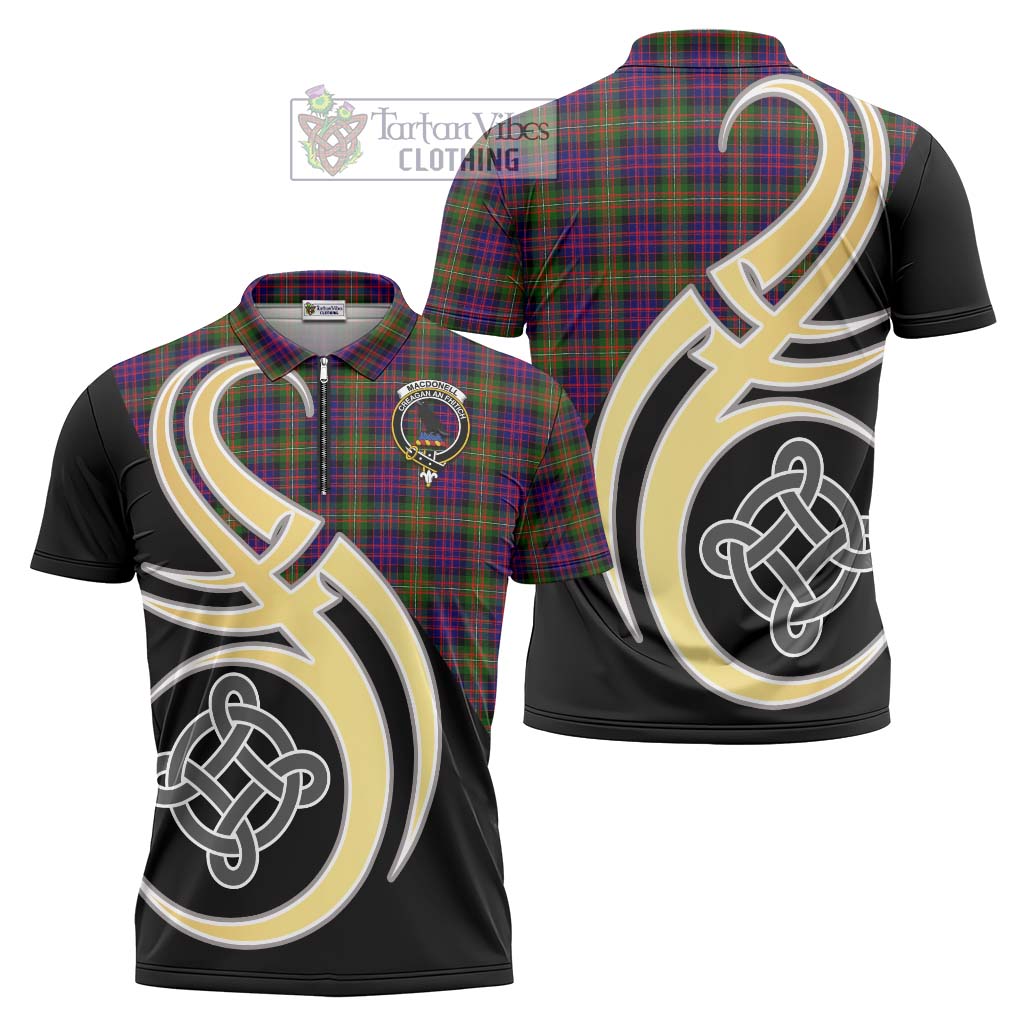 Tartan Vibes Clothing MacDonell of Glengarry Modern Tartan Zipper Polo Shirt with Family Crest and Celtic Symbol Style