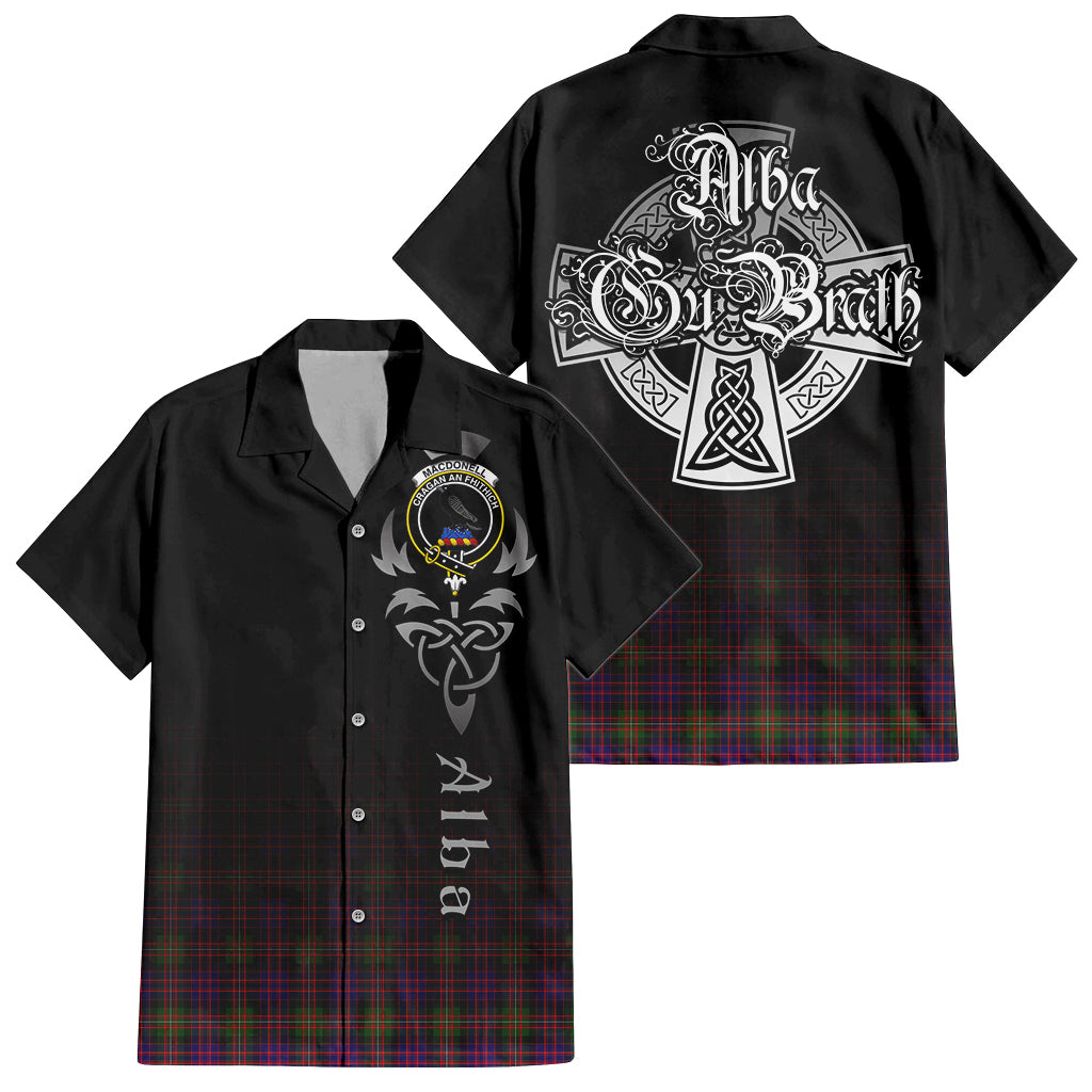 Tartan Vibes Clothing MacDonell of Glengarry Modern Tartan Short Sleeve Button Up Featuring Alba Gu Brath Family Crest Celtic Inspired