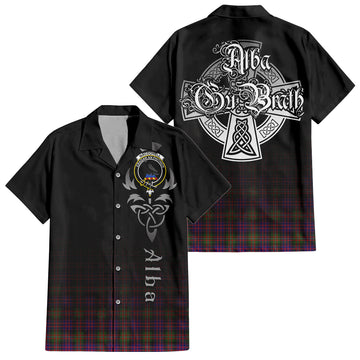 MacDonell of Glengarry Modern Tartan Short Sleeve Button Up Shirt Featuring Alba Gu Brath Family Crest Celtic Inspired