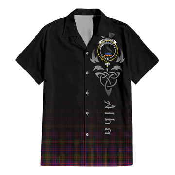 MacDonell of Glengarry Modern Tartan Short Sleeve Button Up Shirt Featuring Alba Gu Brath Family Crest Celtic Inspired