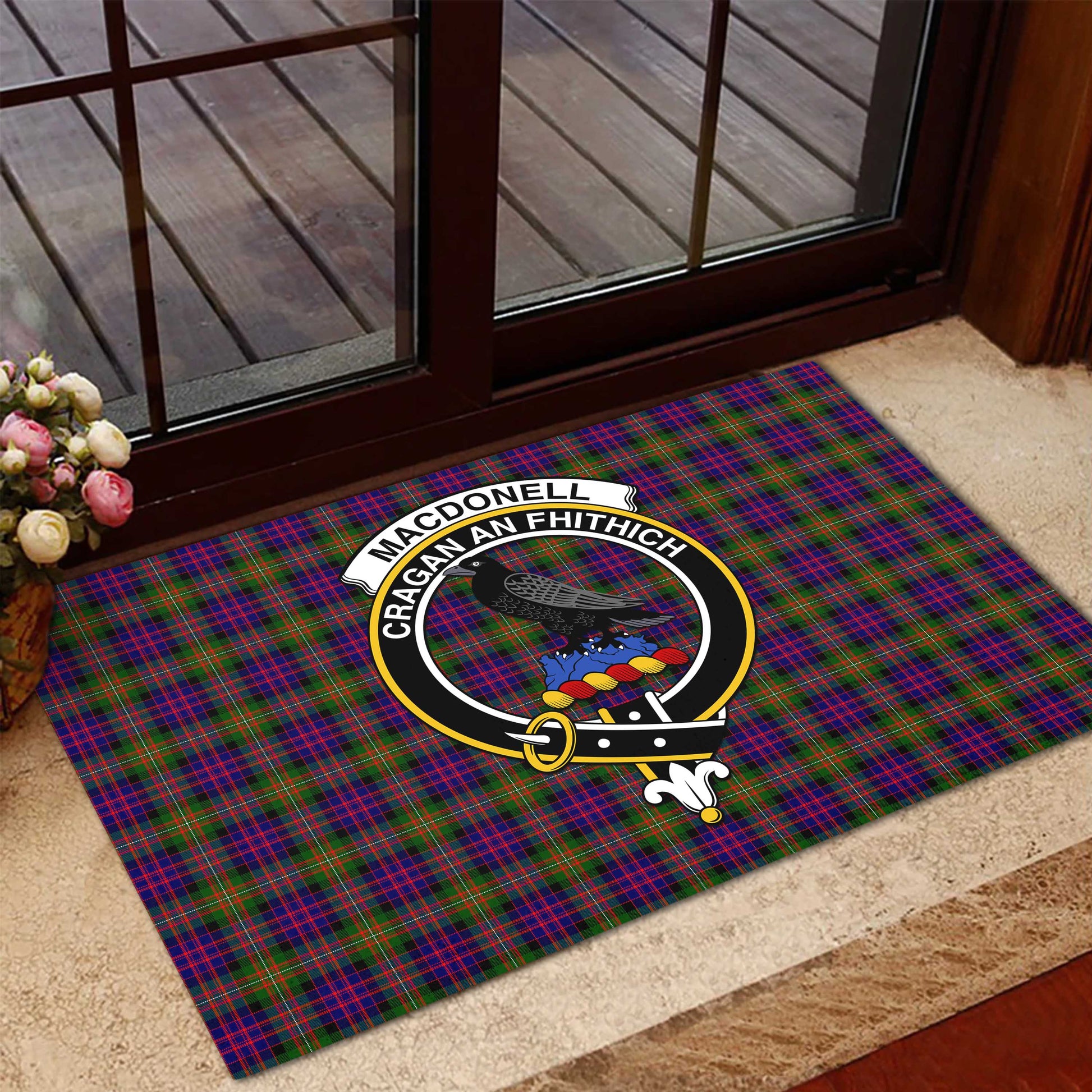 MacDonell of Glengarry Modern Tartan Door Mat with Family Crest - Tartanvibesclothing