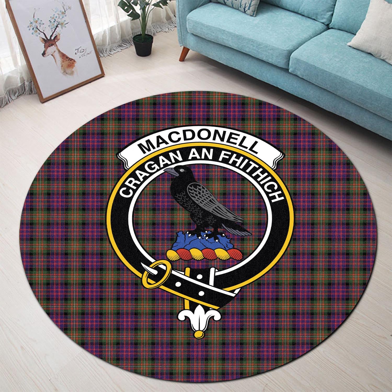 macdonell-of-glengarry-modern-tartan-round-rug-with-family-crest