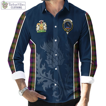 MacDonell of Glengarry Modern Tartan Long Sleeve Button Up Shirt with Family Crest and Scottish Thistle Vibes Sport Style